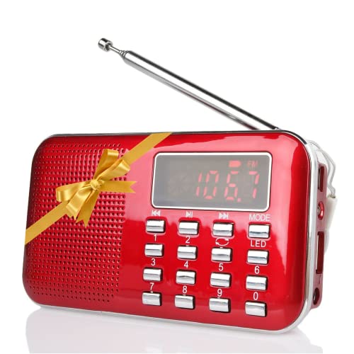 Raddy RF23 Tragbar Radio Klein AM/FM Kurzwellenempfänger MP3 Musik Player, unterstützt Mikro USB TF Karte, mit LCD-Anzeige Wecker Externe Antenne und Chargeable Batterie (Rot) von Radioddity