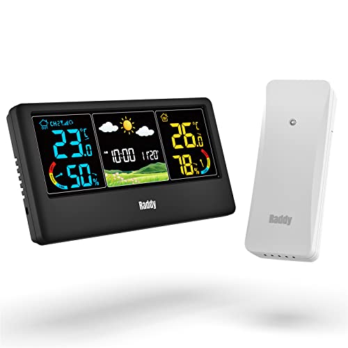 Raddy WF-55C Wetterstation Funk mit Außensensor Farbdisplay für Innen und Außen Wettervorhersage mit Hygrometer Thermometer Wecker für Zuhause von Radioddity