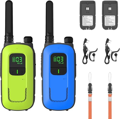 Radioddity PR-T3 Walkie Talkie für Kinder 16 Kanäle PMR446 Funkgerät ab 3 Jahre VOX mit Taschenlampe 4KM Reichweite, 2 Stücke (Blau & Grün) von Radioddity