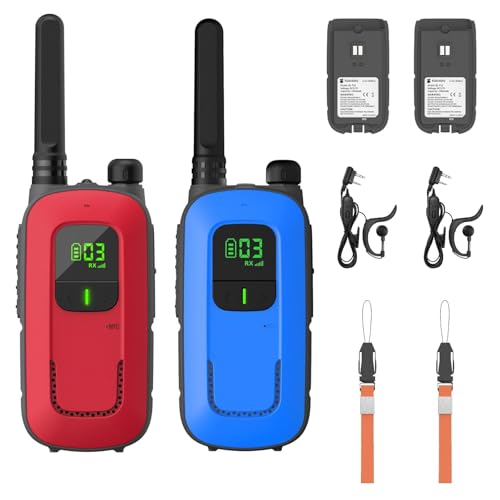 Radioddity PR-T3 Walkie Talkie für Kinder 16 Kanäle PMR446 Funkgerät für 3-12 Jahre Kinder VOX mit Taschenlampe 4KM Reichweite für Abenteuer, Outdoor, Camping, 2 Stücke(Rot & Blau) von Radioddity