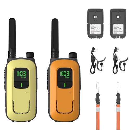 Radioddity PR-T3 Walkie Talkie für Kinder PMR446 Funkgerät für 3-12 Jahre Kinder VOX mit 16 Kanäle Taschenlampe 4KM Reichweite Aufladbar Akkus für Abenteuer, Outdoor, Camping, 2 Stücke(Orange & Gelb) von Radioddity