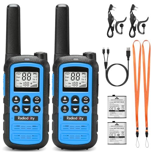 Radioddity PR-T6 Walkie Talkie PMR446 Lizenzfrei Funkgerät für Erwachsene Kinder, Wiederaufladbares Walky Talky mit VOX, USB-C-Aufladung, Taschenlampe, Ohrhörer für Campingwanderungen, 2er-Pack, Blau von Radioddity