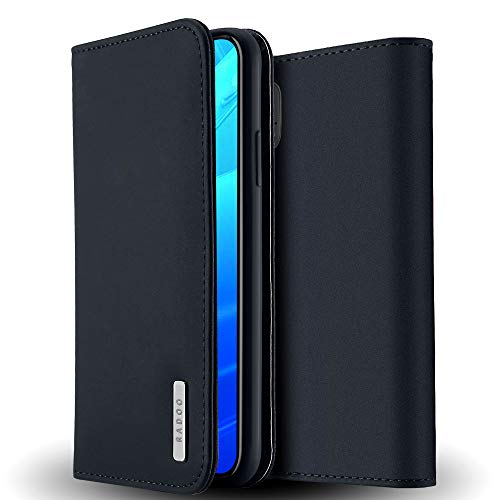 Radoo iPhone XS Max Hülle, Premium Echtes Leder Klapphülle Slim Lederhülle mit Standfunktion & Kartenfach & Magnetverschluss Schlanke Ledertasche Handyhülle für Apple iPhone XS Max (Blau) von Radoo