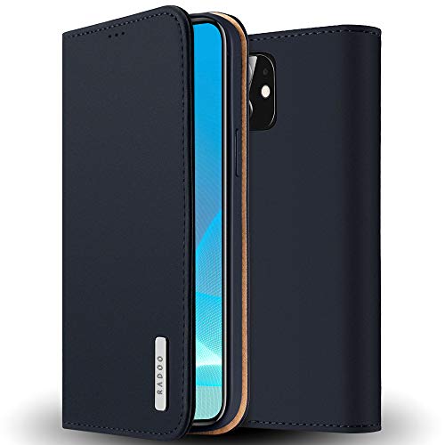 Radoo iPhone 12 Mini (5,4 Zoll) Hülle, Premium Echtes Leder Klapphülle Slim Lederhülle mit Standfunktion & Kartenfach TPU Innenraum Case Schlanke Ledertasche Handyhülle (Blau) von Radoo