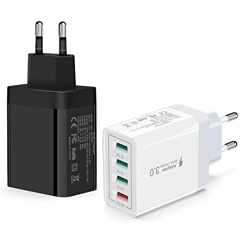 2er-Pack 4-Port USB-Schnellladestecker, Multi-USB-Steckeradapter 33W Quick Charge 3.0 Wandladegerät Netzstecker zum Aufladen für iPhone 12 11 Pro Xs X 8 7 6 SE, Samsung S10 S9 S8 S7, iPad, Huawei von Raeisusp