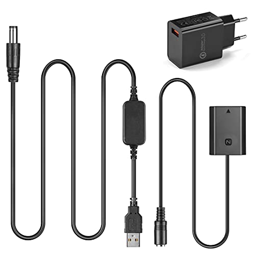 Raeisusp AC-FZ100 USB-Kabel + NP-FZ100 FZ100 VG-C3EM Dummy-Batterie + QC 3.0 Adapter für Sony Alpha A9 A7RM3 A7RIII a7iii A7M3 ILCE-9 von Raeisusp