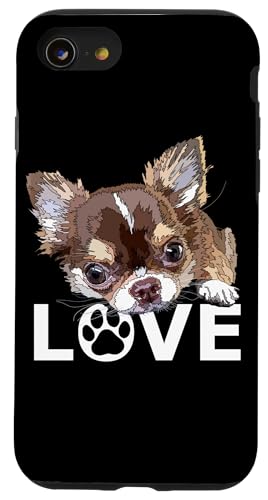 Braunes langes Haar Chihuahua Puppy Chiwawa Hundeliebhaber Hülle für iPhone SE (2020) / 7 / 8 von Raf THE ARTIST Designs