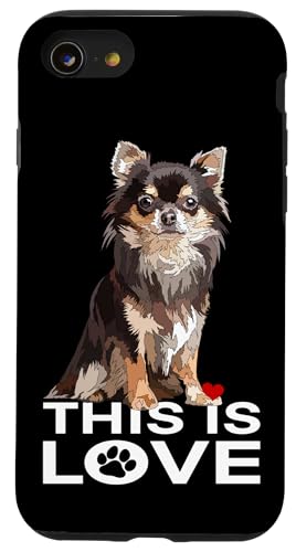Chihuahua mit langen Haaren, Aufschrift "This Is Love", Braun Hülle für iPhone SE (2020) / 7 / 8 von Raf THE ARTIST Designs