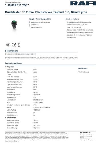 RAFI 1.10.001.011/0507 Drucktaster 250V 0.7A tastend (L x B x H) 19 x 19 x 29.7mm 1St. von Rafi