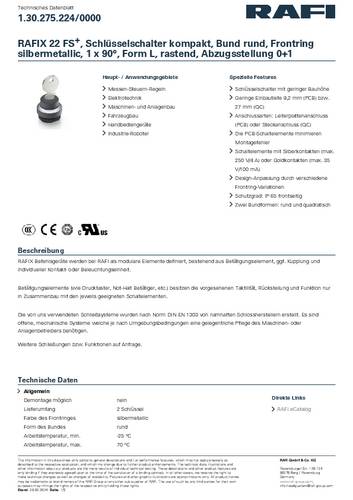 RAFI 1.30.275.224/0000 RAFIX 22 FS Schlüsselschalter 1 x 90° von Rafi