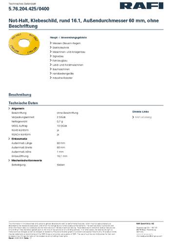 RAFI 5.76.204.425/0400 Kennzeichnungsschild (Ø x H) 60mm x 1mm von Rafi