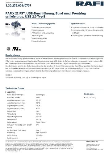 RAFI USB-Durchführung USB 2.0 Typ B Adapter RAFIX 22 FS+ 1.30.279.001/0707 Inhalt: 1St. von Rafi