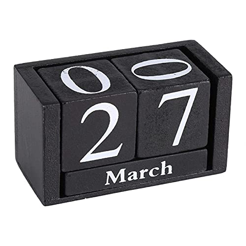 Raguso Vintage Holzkalender Desktop Holzblock Monat Datum Anzeige Home Office Dekoration Schreibtisch Zubehör Geburtstag und Festival Geschenk für Kinder und Freunde(schwarz) von Raguso