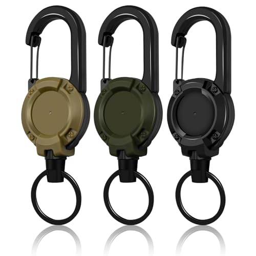 Robuster einziehbarer Schlüsselanhänger, 3 Stück, Ausweishalter, Outdoor-Karabiner, Ausweishalter, ausziehbarer Schlüsselring von Raheem