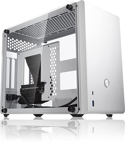 Raijintek Ophion EVO Mini-ITX Compact Gaming PC Gehäuse mit Gehärteten Glaswänden und Wabenschlitzen, Tempered Glass, Aluminium, Größe: 174×375×290 mm - Weiß von Raijintek