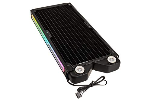 Raijintek Teos Niedrig Kupfer Radiator 240mm mit Adressierbar RGB Beleuchtung, 2x G1/4 Zoll, Montagemöglichkeit für 4x 120mm Lüfter von Raijintek