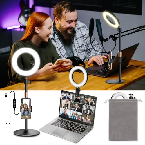 Railee Ringlicht mit Stativ Handy Laptop Videokonferenz Licht mit Klemme 6 Zoll Tisch LED Ring Light Selfie Ringleuchte Dimmbares Ansteckleuchte für Comptuer Monitor Zoom Meeting Streaming Vlog von Railee