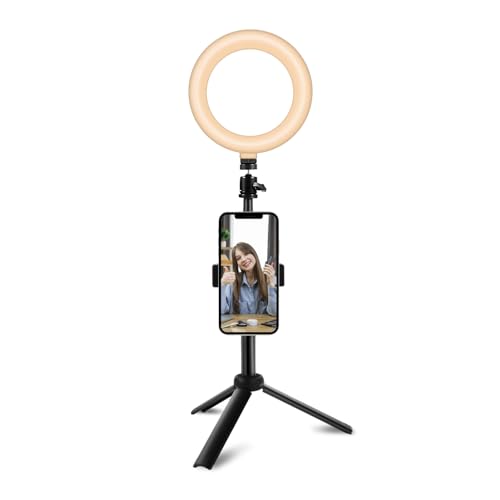 Railee Ringlicht mit Stativ und Handyhalter 6 Zoll Laptop Videokonferenz Licht Tisch LED Ring Light Selfie Ringleuchte Handy Lichtring für Zoom Meeting Streaming Make-up Vlog von Railee