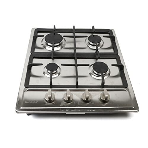 Gaskochfeld, Edelstahl Gasherd 4 Flammen Einbauherd Kochfeld Multifunktionaler Cooktop mit Topfträger aus Gusseisen (58x50cm) von RainWeel