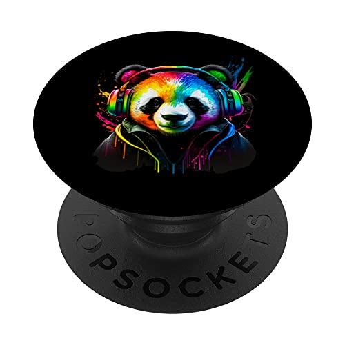 Rainbow DJ Panda Kopfhörer Musik PopSockets mit austauschbarem PopGrip von Rainbow DJ Panda Headphones Music Co