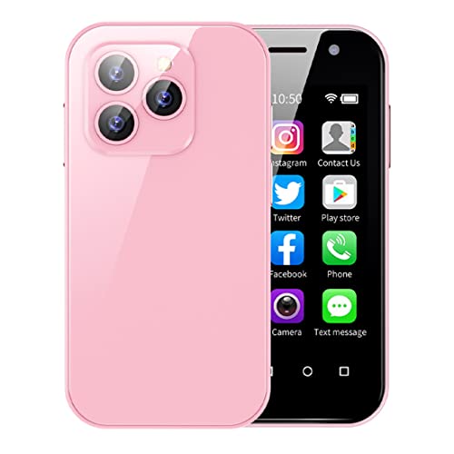 Rainbuvvy Pocket Mini Smartphone 4GB RAM + 128GB ROM 4G Android Kleines Mobiltelefon 3-Zoll-Display Okta-Kern Dual SIM Face ID GPS WiFi Kamera Backup-Telefon für Kinder Senioren Business (Rosa) von Rainbuvvy