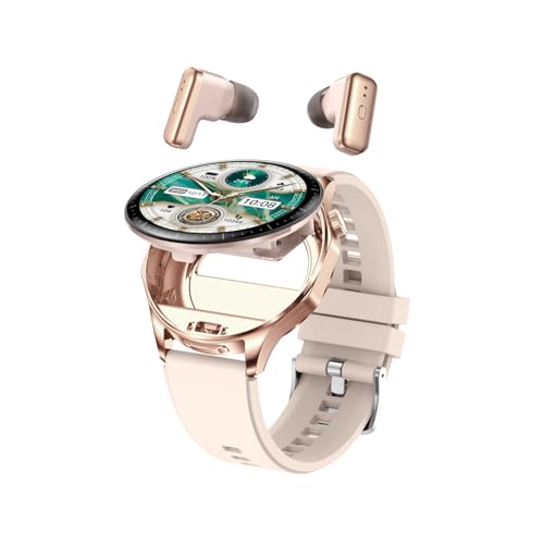 Rainbuvvy Smartwatch mit Bluetooth-Kopfhörern, 1,43 Zoll AMOLED Display, Sportuhr für Damen und Herren, Herzfrequenzmessung, Schlafmonitor, 100+ Sportmodi (Gold) von Rainbuvvy
