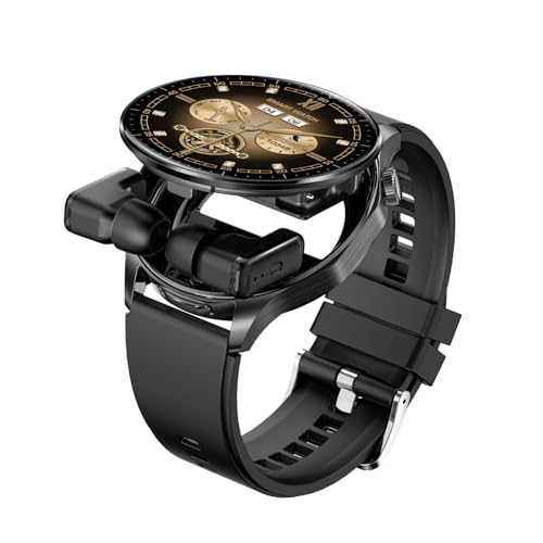 Rainbuvvy Smartwatch mit Bluetooth-Kopfhörern, 1,43 Zoll AMOLED Display, Sportuhr für Damen und Herren, Herzfrequenzmessung, Schlafmonitor, 100+ Sportmodi (Schwarz) von Rainbuvvy