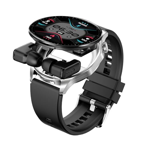 Rainbuvvy Smartwatch mit Bluetooth-Kopfhörern, 1,43 Zoll AMOLED Display, Sportuhr für Damen und Herren, Herzfrequenzmessung, Schlafmonitor, 100+ Sportmodi (Silber) von Rainbuvvy