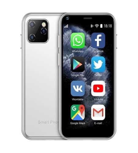 Rainbuvvy XS11 Mini-3G-Handy, kleines Smartphone, 6,3 cm (2,5 Zoll) Android 6.0, 1 GB RAM 8 GB ROM Quad-Core Dual-SIM 1000 mAh mit 3D-Glas schlankes Gehäuse HD-Kamera WLAN Google Play (Weiß) von Rainbuvvy