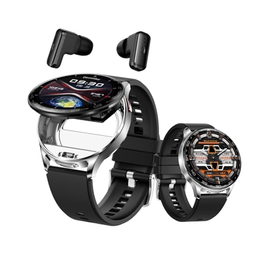 Watch Buds Smartwatch und Kopfhörer 2 in 1 Noise Cancelling 1.39 Zoll rundes Display Fitness Tracker mit Herzfrequenz Schlafmonitor für iOS Android Handy (Silber) von Rainbuvvy
