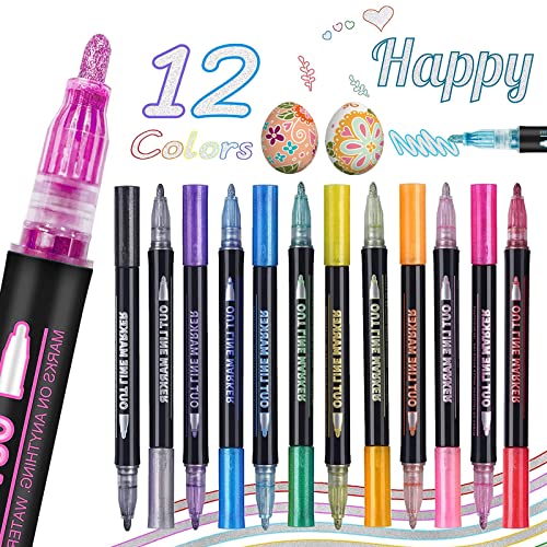 12 Metallic Zauberstift,Metallic Magische Stift,2mm Outline Stifte Set,Doppellinie Outline Marker Stifte,Glitzerstifte Magische Stifte,Glitzerstifte Ostergeschenke Kinder,für Scrapbooking,Geschenke von Rairsky