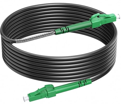 RamboCables 10M Gepanzerte Glasfaser-Kabel LC/APC auf LC/APC, Simplex Singlemode Gepanzerte Glasfaserkabel, 9/125µm OS2 FTTH LWL Patchkabel für den Innen- und Außenbereich, Schwarz von RamboCables