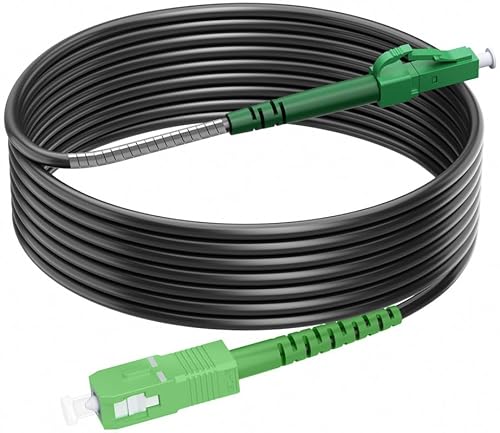 RamboCables 10M Gepanzerte Glasfaser-Kabel LC/APC auf SC/APC, Simplex Singlemode Gepanzerte Glasfaserkabel LC/APC auf SC/APC, 9/125µm OS2 FTTH LWL Patchkabel für den Innen- und Außenbereich, Schwarz von RamboCables