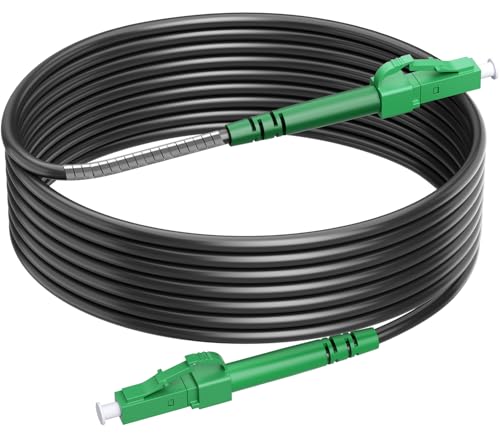 RamboCables 15M Gepanzerte Glasfaser-Kabel LC/APC auf LC/APC, Simplex Singlemode Gepanzerte Glasfaserkabel LC/APC auf LC/APC, 9/125µm OS2 FTTH LWL Patchkabel für den Innen- und Außenbereich, Schwarz von RamboCables