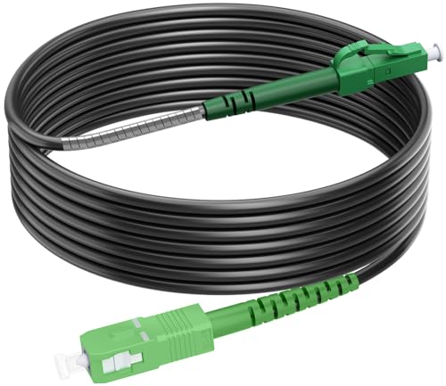 RamboCables 15M Gepanzerte Glasfaser-Kabel LC/APC auf SC/APC, Simplex Singlemode Gepanzerte Glasfaserkabel LC/APC auf SC/APC, 9/125µm OS2 FTTH LWL Patchkabel für den Innen- und Außenbereich, Schwarz von RamboCables