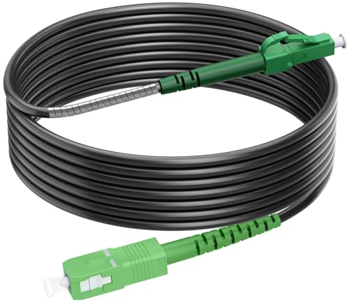 RamboCables 15M Gepanzerte Glasfaser-Kabel LC/APC auf SC/APC, Simplex Singlemode Gepanzerte Glasfaserkabe, 9/125µm OS2 FTTH LWL Patchkabel für den Innen- und Außenbereich, Schwarz von RamboCables