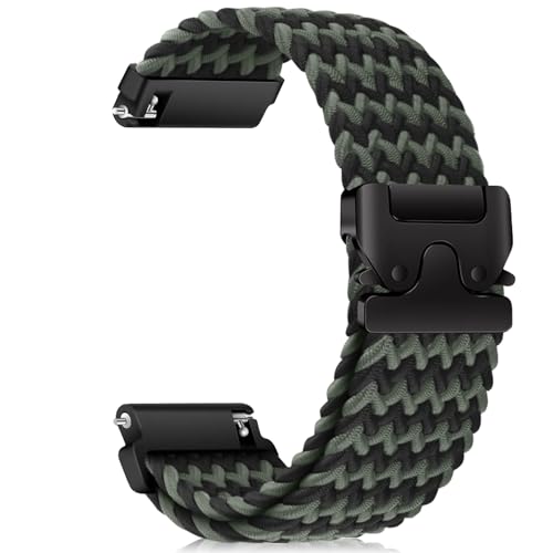 RanBluu 20 mm 22 mm Geflochten Armband, Elastisches Nylon Ersatzarmband, Stoff Sport Band für Damen Herren mit Metallschnalle (20 mm, Schwarz & Grün von RanBluu