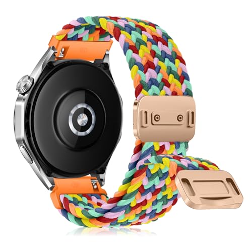 RanBluu 20 mm 22 mm Nylon Armband, Geflochten Ersatzarmband, Elastisches Uhrenarmband mit Magnetisch Verschluss (20 mm, Bunt 2) von RanBluu