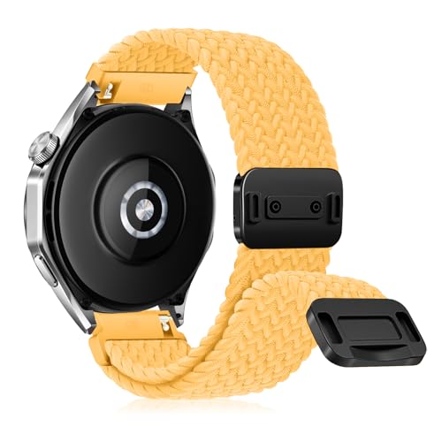 RanBluu 20 mm 22 mm Nylon Armband, Geflochten Ersatzarmband, Elastisches Uhrenarmband mit Magnetisch Verschluss (20 mm, Gelb) von RanBluu