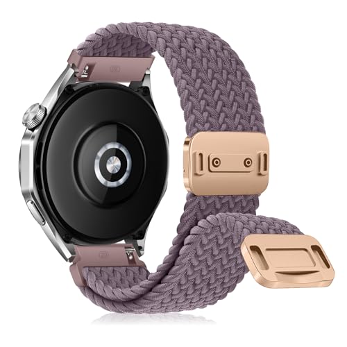 RanBluu 20 mm 22 mm Nylon Armband, Geflochten Ersatzarmband, Elastisches Uhrenarmband mit Magnetisch Verschluss (20 mm, Lila) von RanBluu