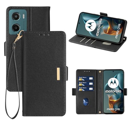 RanBluu Handyhülle für Motorola Moto G05 Hülle, Klappbar Premium PU Lederhülle mit [Kartenfächer] [Standfunktion], Wallet Klapphülle Tasche Case Schutzhülle für Motorola Moto G05 Flip Case, Schwarz von RanBluu