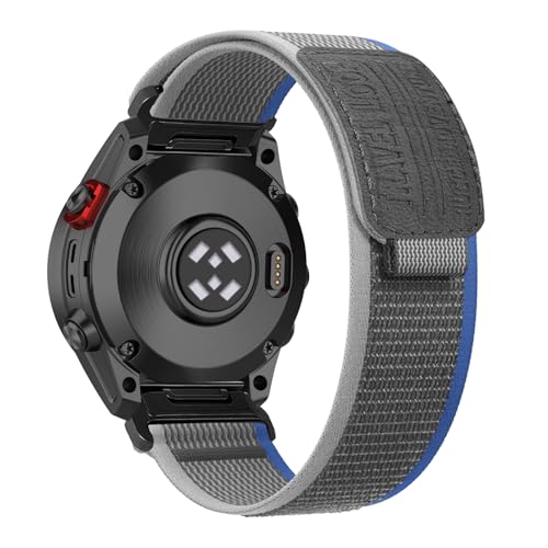 RanBluu QuickFit 26 mm Armband für Garmin Tactix 8 51mm/fēnix 8 51mm/Enduro 3/Fenix 7X/6X, Nylon Klettverschluss Ersatzarmband, Sport Loop Armbänder Kompatibel mit Garmin Descent Mk3i, Blau&Grau von RanBluu
