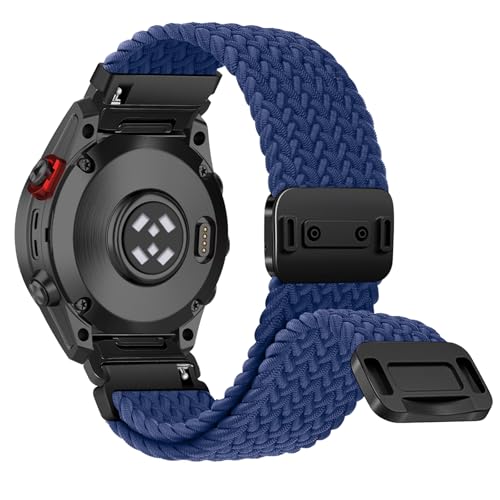 RanBluu QuickFit 26 mm Nylon Armband für Garmin Tactix 8 51mm/fēnix 8 51mm/Enduro 3/Fenix 7X/6X, Geflochten Ersatzarmband, Elastisch Armbänder mit Magnetisch für Garmin Descent Mk3i, Blau von RanBluu