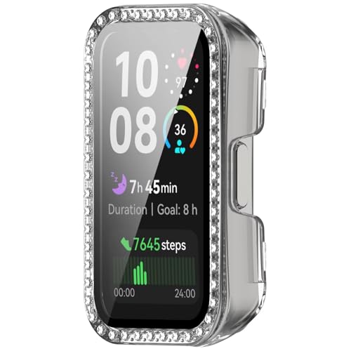 RanTuo Hülle Kompatibel mit Huawei Band 10 NFC, Hart-PC, Anti-Fall, Half-Pack-Schutz, Modisch, Diamante Intarsiato a Fila Singola.(Transparent) von RanTuo