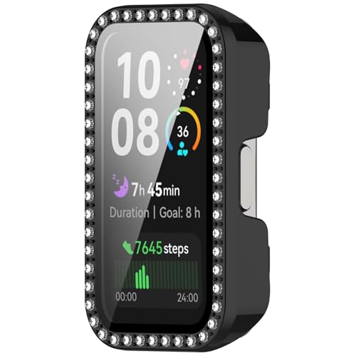 RanTuo Hülle Kompatibel mit Huawei Band 9, Hart-PC, Anti-Fall, Half-Pack-Schutz, Modisch, Diamante Intarsiato a Fila Singola.(Schwarz) von RanTuo