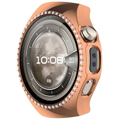 RanTuo Hülle Kompatibel mit Huawei Watch 5 42mm, Hart-PC, Anti-Fall, Half-Pack-Schutz, Modisch, Diamante Intarsiato a Fila Singola.(Roségold) von RanTuo