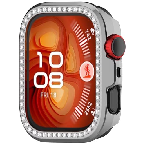RanTuo Hülle Kompatibel mit Huawei Watch Fit 4 Pro, Hart-PC, Anti-Fall, Half-Pack-Schutz, Modisch, Diamante Intarsiato a Fila Singola.(Silber) von RanTuo