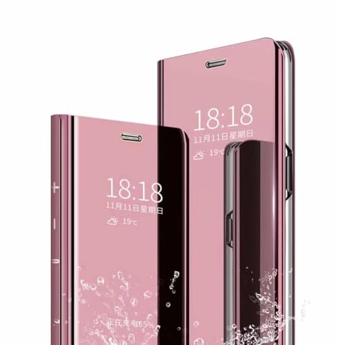 RanTuo Hülle Kompatibel mit iPhone 16e, Durchscheinende Spiegel + Smart Flip-Hülle PU-Leder, Mit Halterung, Schutzhülle Kompatibel mit iPhone 16e.(Roségold) von RanTuo