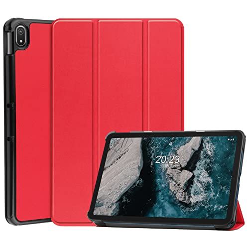 RanTuo Tablethülle für Nokia T20, PU-Aufkleberleder, Dünn, Staubdicht, Fallfeste Tablet-Hülle für Nokia T20.(Rot) von RanTuo