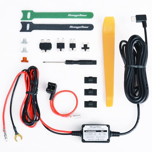 Autokameras Hardwire Kit USB-C, 4m 12V-24V bis 5V 2,5A Harter Draht Auto Ladegerät Kabelsatz Kit mit Sicherung und Sicherungshahnkabel für Dashcam den Niederspannungsschutz von Range Tour